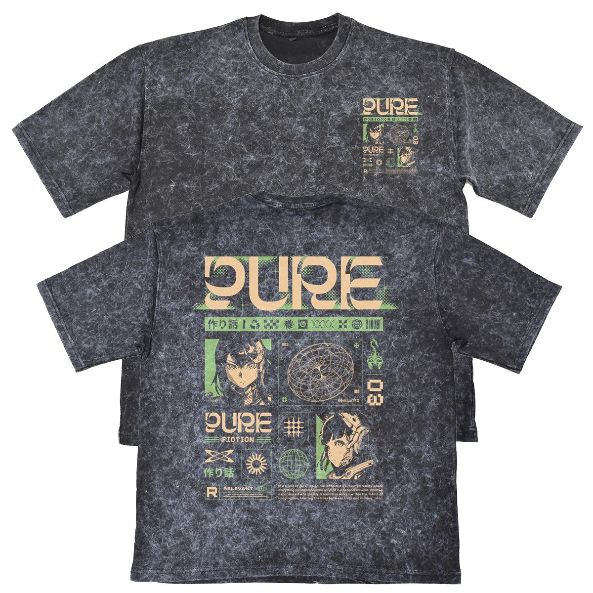 Pure Fiction Unisex Mens Carbon Grey 240gsm French Terry Acid Wash T-Shirt