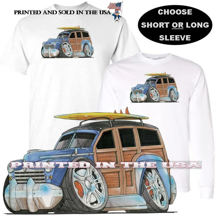 Ford 1940's Woody Surf Wagon Panel Car Koolart Cartoon Graphic Art T Shirt