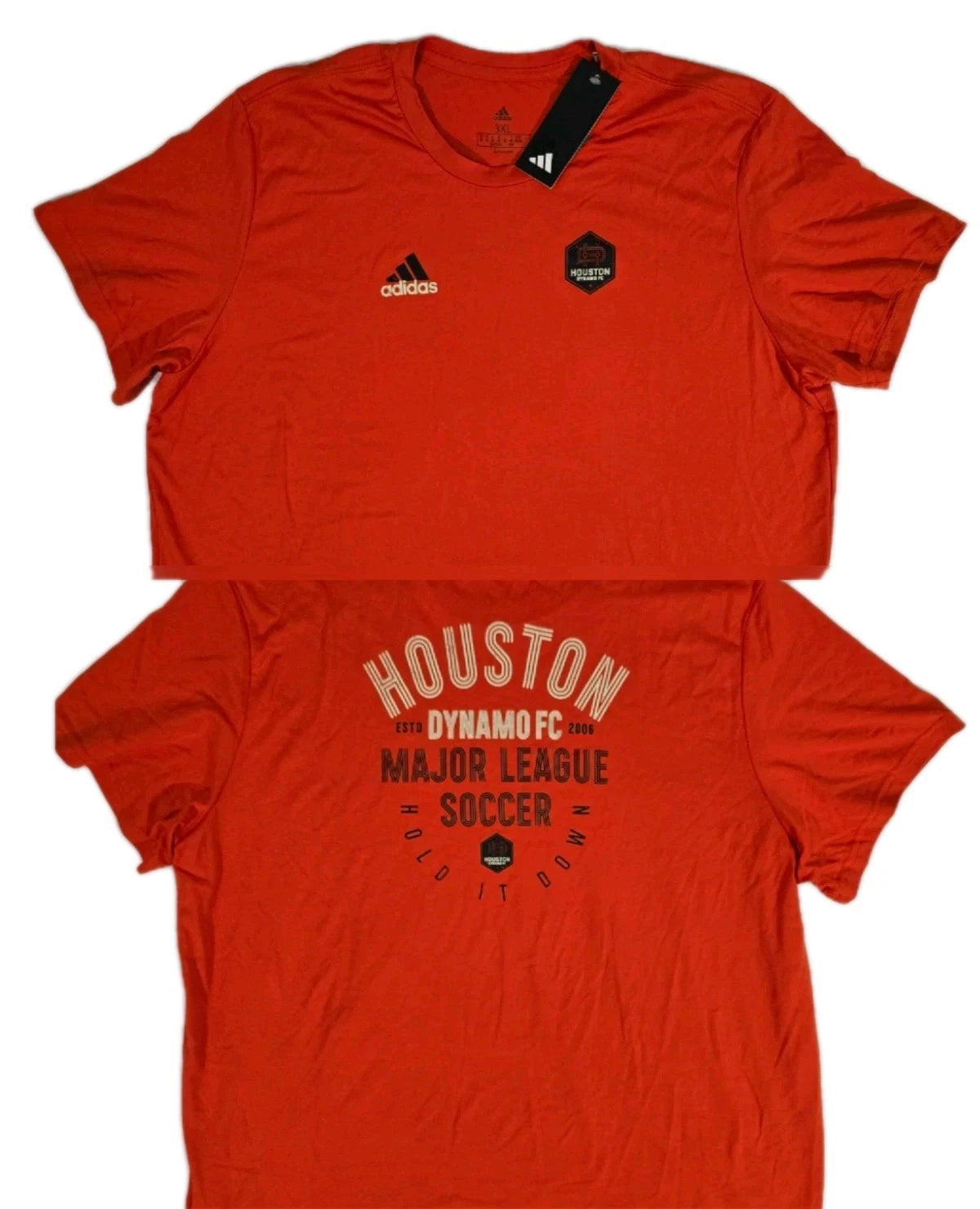 Adidas HOUSTON DYNAMO FC Soccer MLS Orange T-Shirt Adult 3XL New with Tags NWT