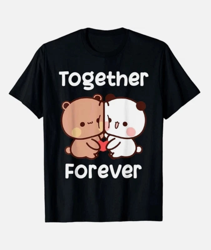 Bubu And Dudu Together Forever Lovers Black Cotton Black T-Shirt