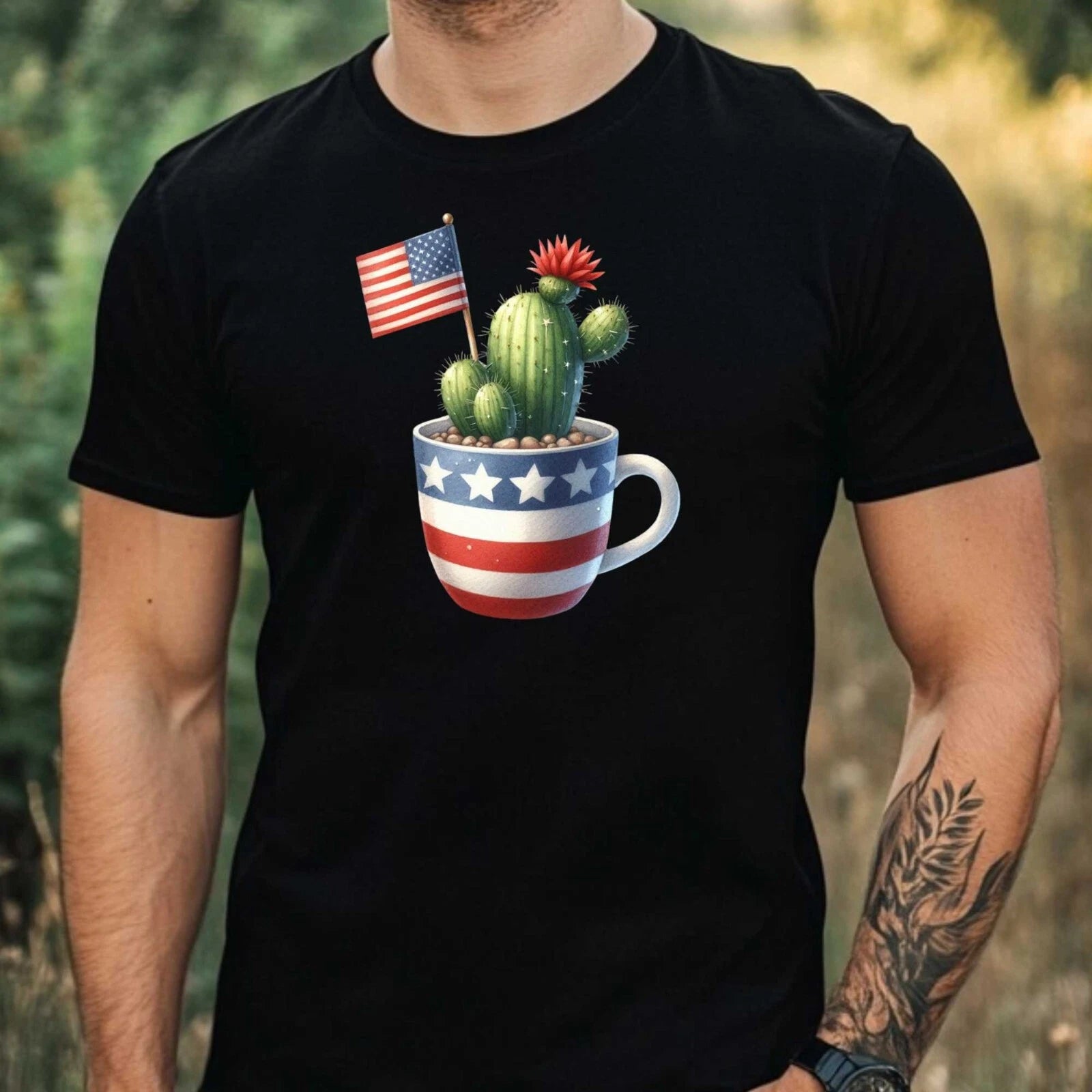 Men's USA Cactus Print Cotton T-Shirt Size XS to 5XL