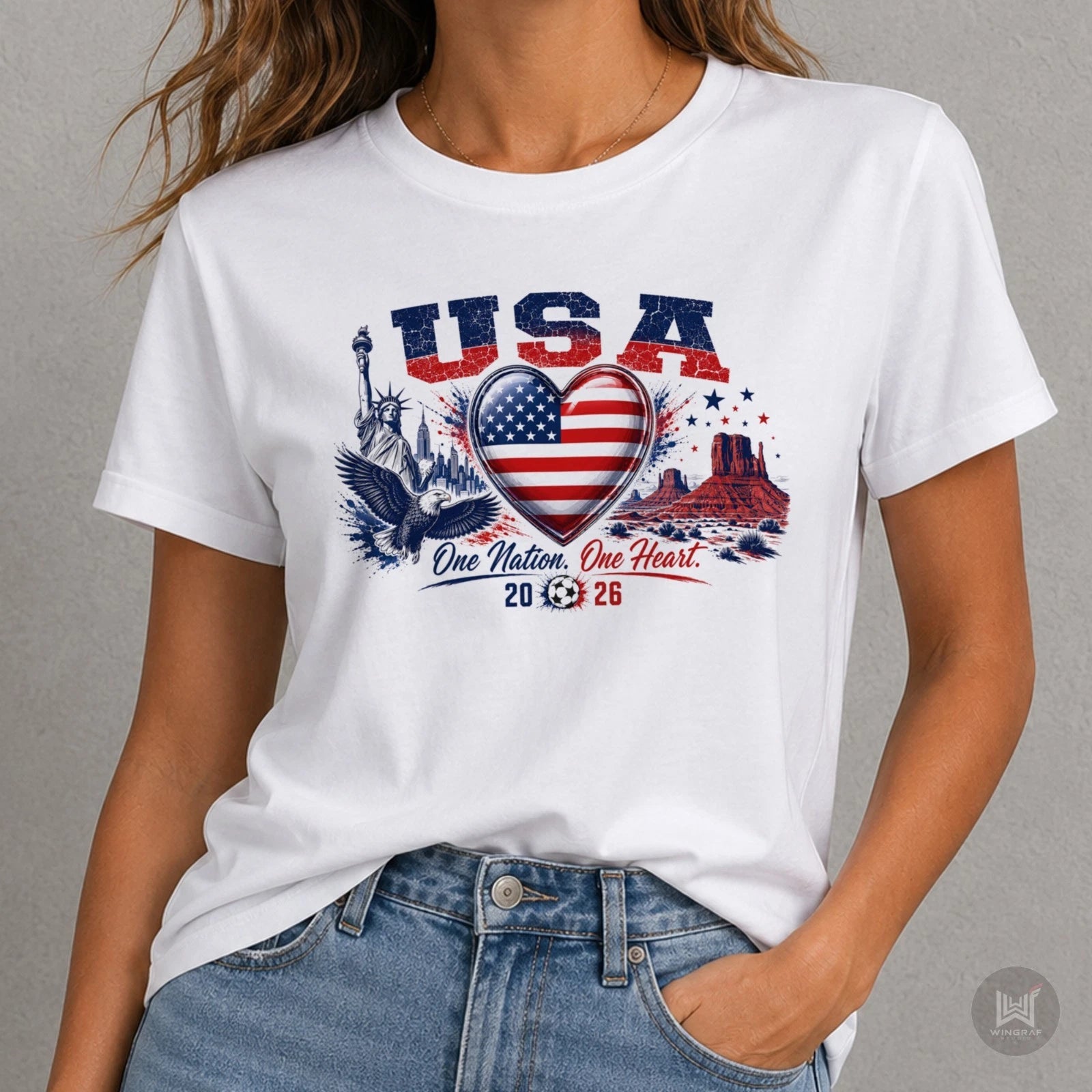 USA t shirt football 2026 fan flag eagle Heart soccer top art America tee gift