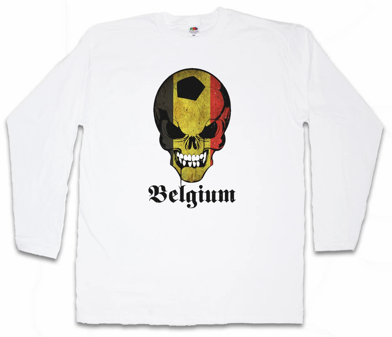 WHITE CLASSIC FOOTBALL BELGIUM SKULL FLAG LONG SLEEVE T-SHIRT Fan Hooligan