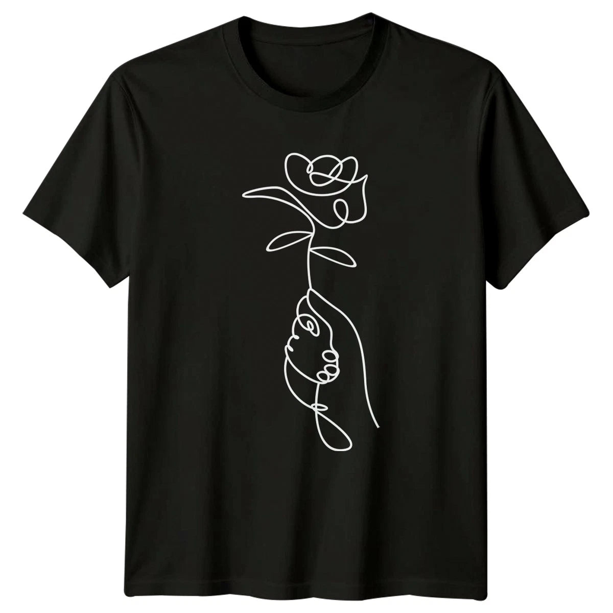 One Line Hand Holding Rose Womens T-Shirt Minimalist Floral Art Gift For Her