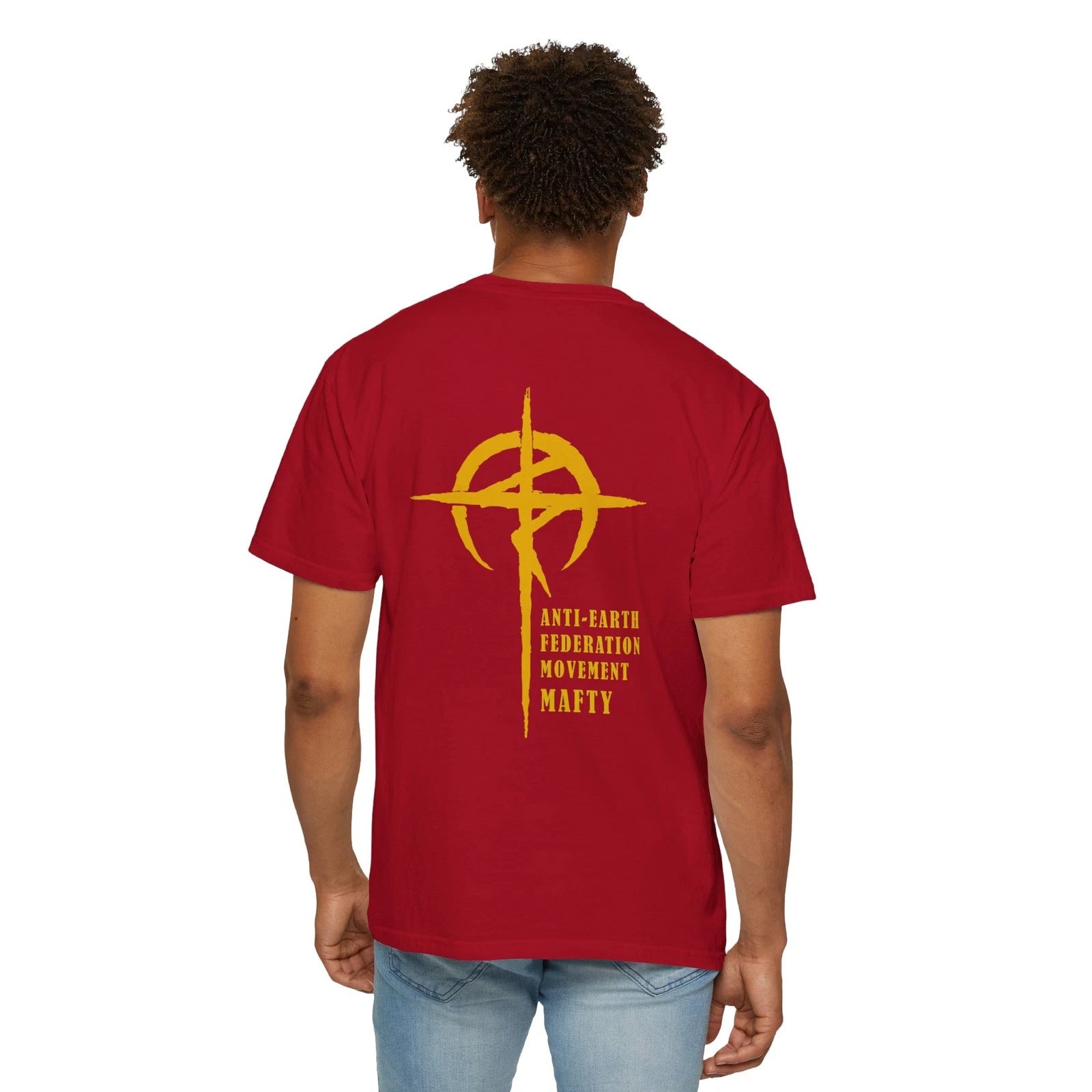 Gundam Hathaway Anti-Earth Federation Movement Mafty logo T-Shirt | Back Graphic
