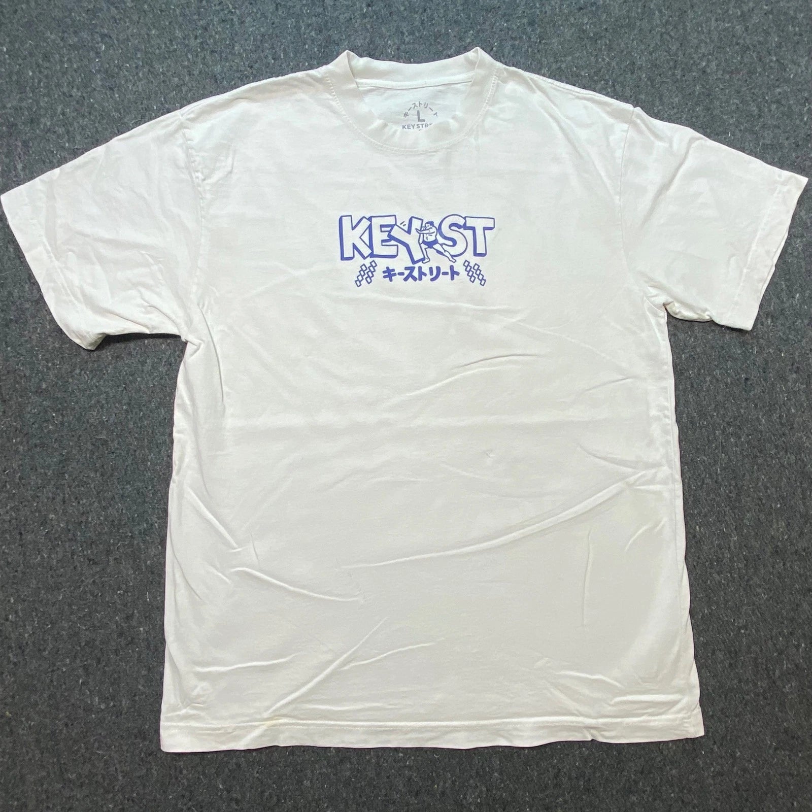 Key Street Graphic T Shirt L Mens White Sumo Wrestler Streetwear Short Sleeve