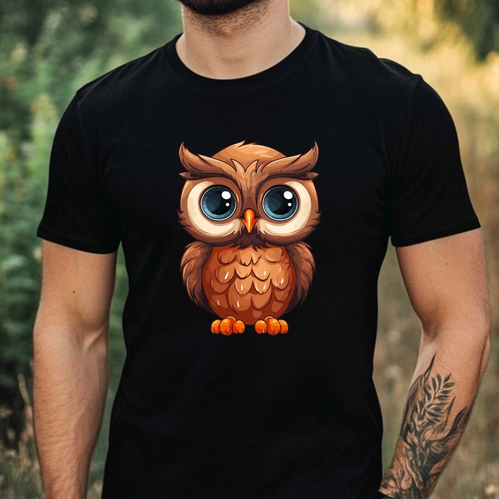 Mens Cool Owl Print Cotton T-Shirt Size XS to 5XL
