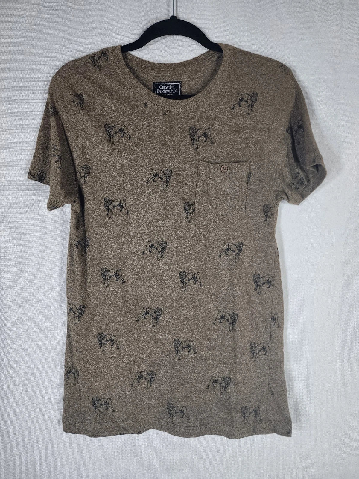 Creative Destructive Brown Dog All Over Pitbull Slim Fit T Shirt Mens M