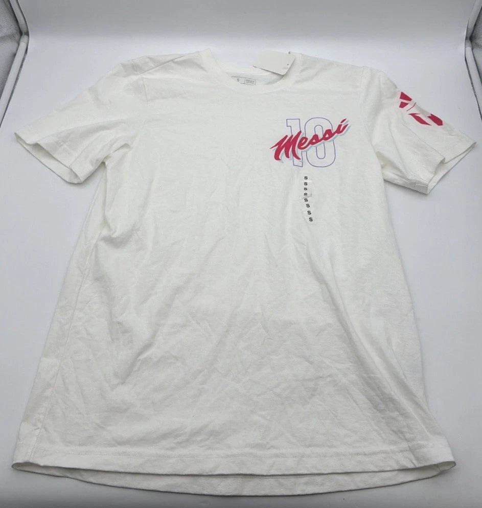 Adidas Mens Messi 10 Inter Miami Graphic T-Shirt White Pink small Soccer Tee
