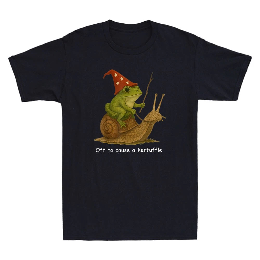 Off to Cause A Kerfuffle Funny Whimsical Frog Wizard Meme Vintage Men's T-Shirt