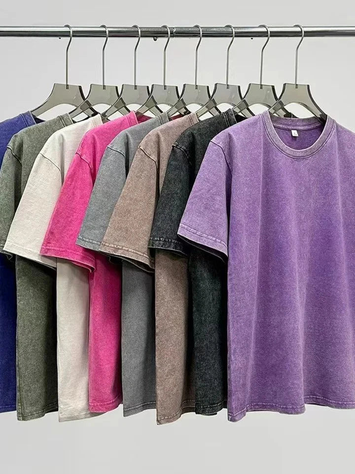 Men Vintage T Shirt 230g Heavy Cotton Faded Color Short Sleeve Oversized Loose