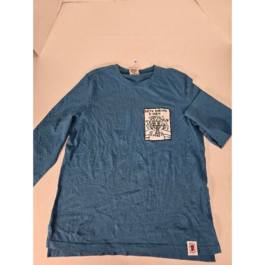 Keith Haring A Paris Graphic T-Shirt Mens Blue Cotton Casual Top Size 105/US L