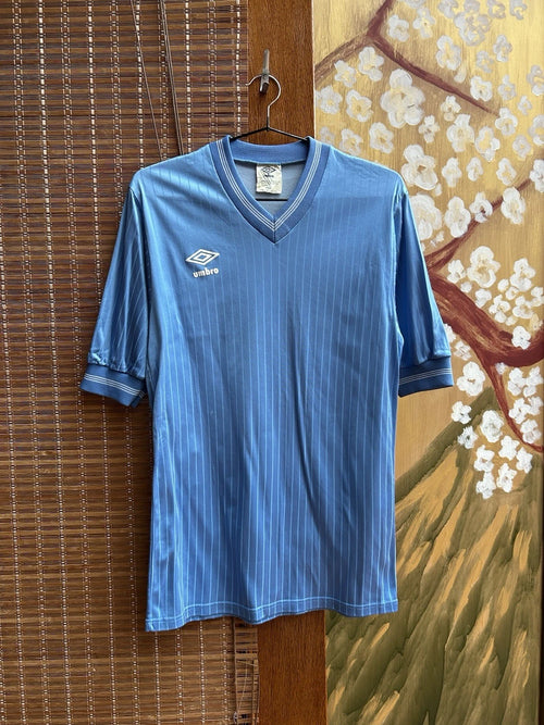 80s Umbro Blue Striped V-Neck Football Soccer Jersey Made In England