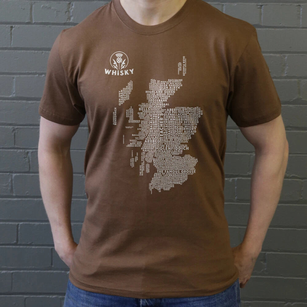 Scottish Whisky Typography Map T-Shirt