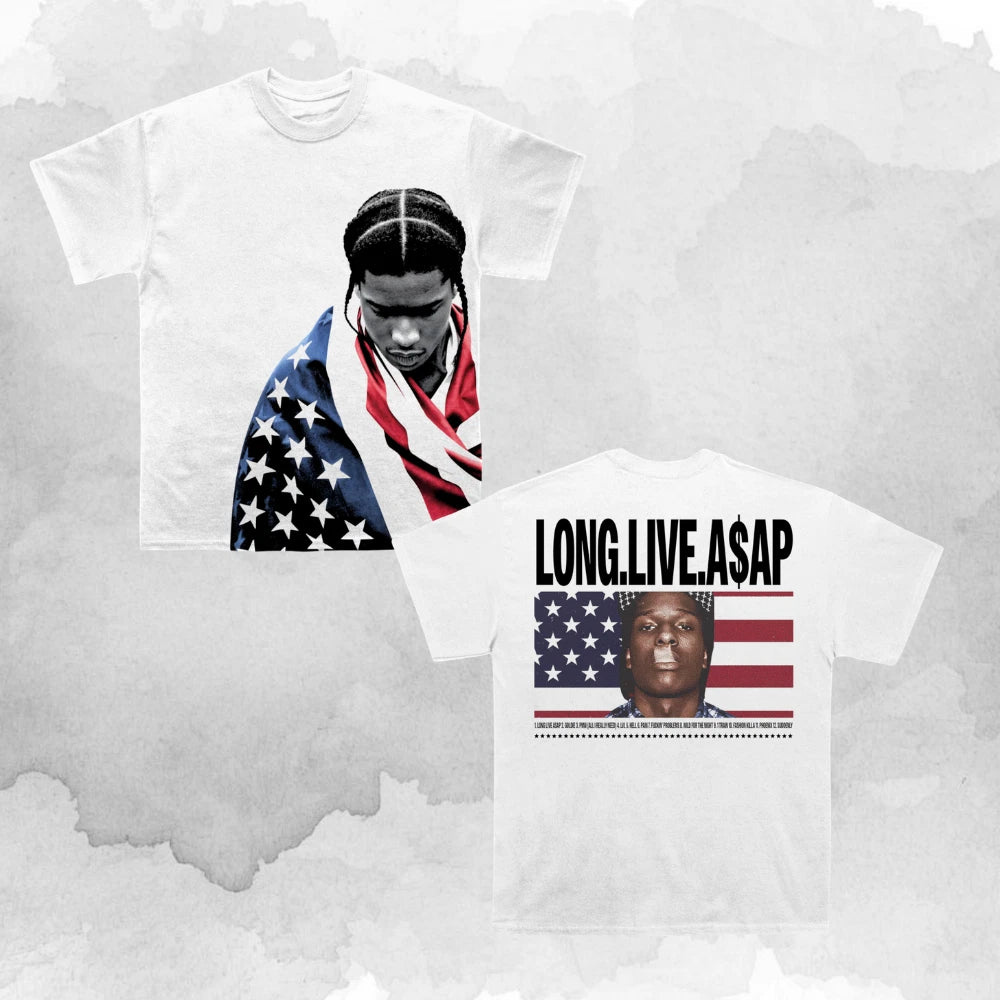 Double Sided  Asap Rocky Flag T-shirt (With Backprint) S-5XL