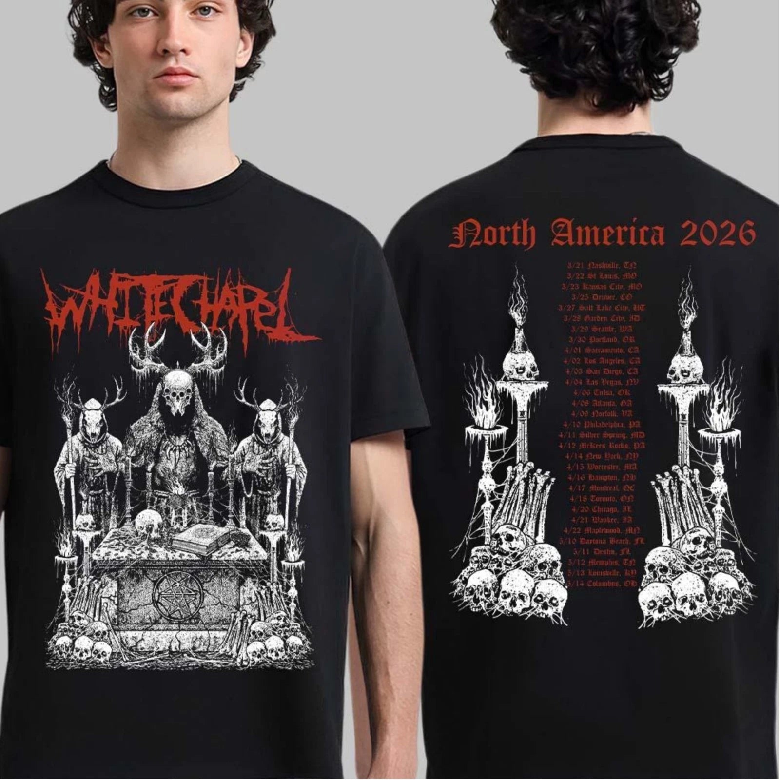 Whitechapel North America Tour 2026 Graphic With Dates Back T-shirt