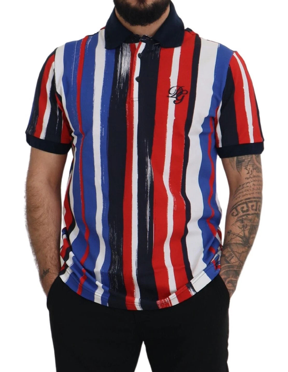 DOLCE & GABBANA T-shirt Multicolor Cotton Polo Top Mens IT52/ US42 / L RRP $800