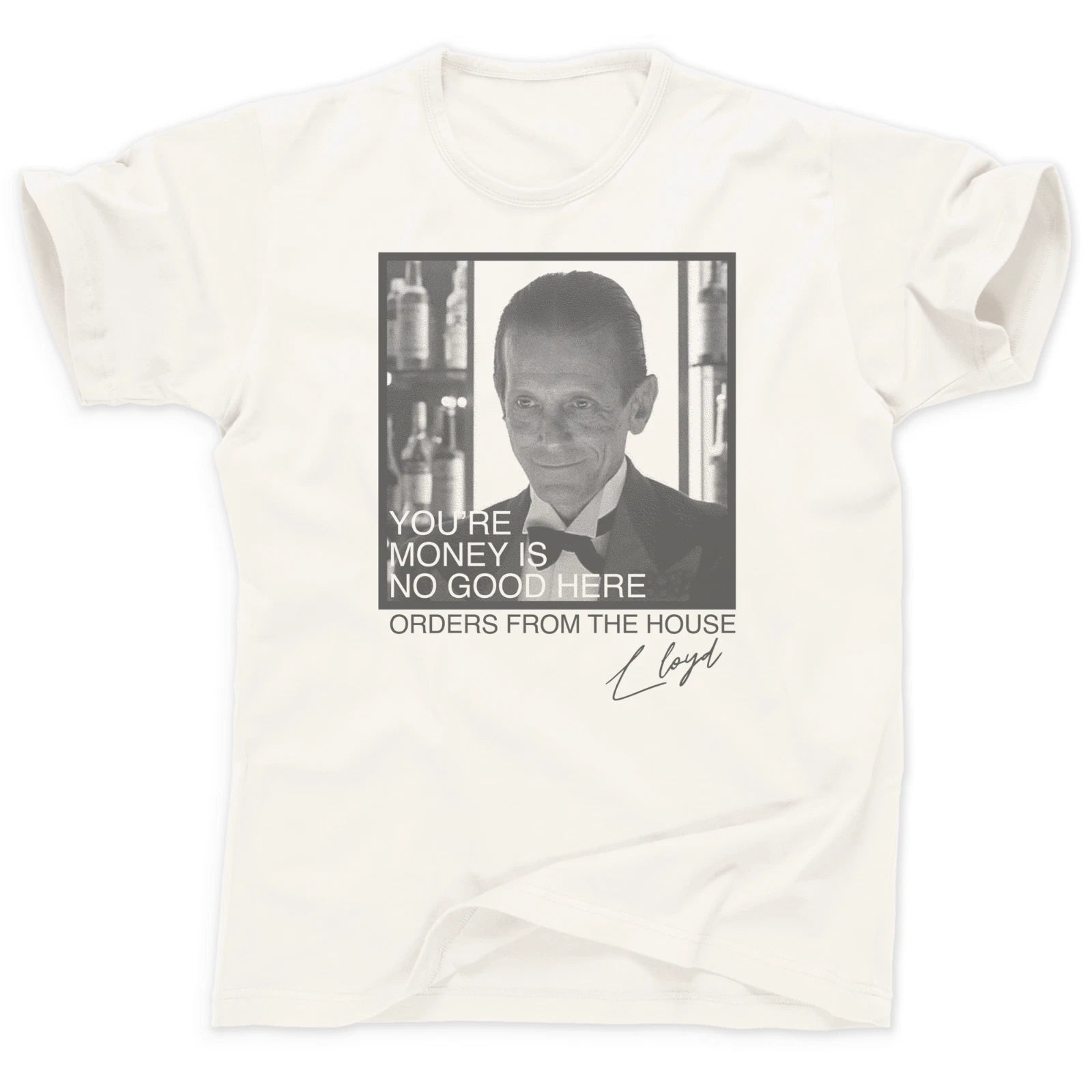 Lloyd the Bartender from The Shining Stanley Kubrick Red Rum Movie T Shirt
