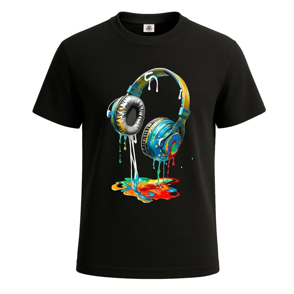Melting Headphones with Color and Sound Graphic Mens T-Shirt Party Novelty Top