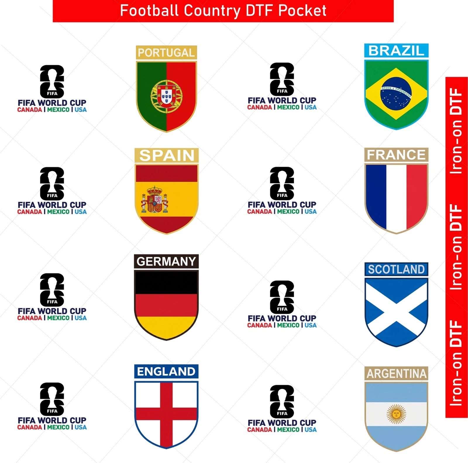 Football World Cup 2026 England Any Team DTF Iron On Heat Transfer Men Kids Gift