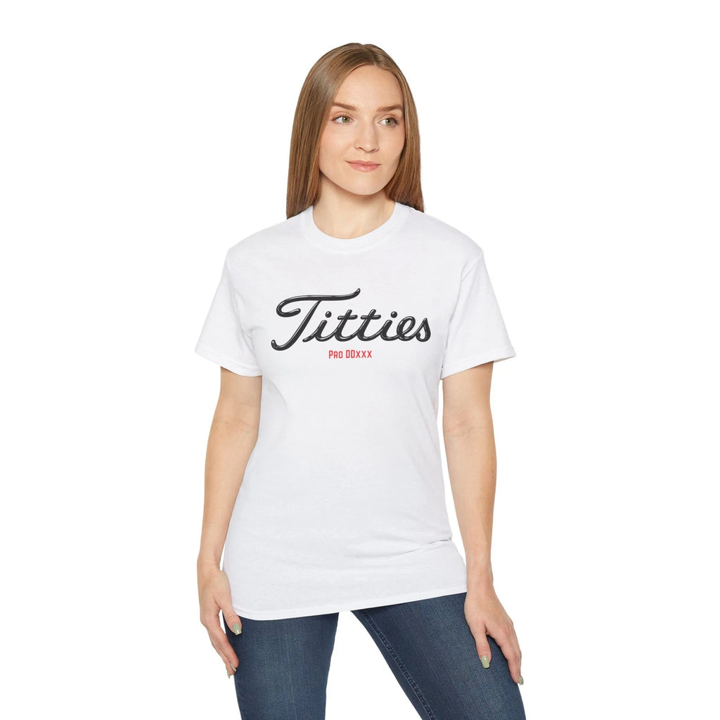 T-Shirt — 'Titties' Script Logo Tee (Playful Vintage Graphic) Fun Golf T