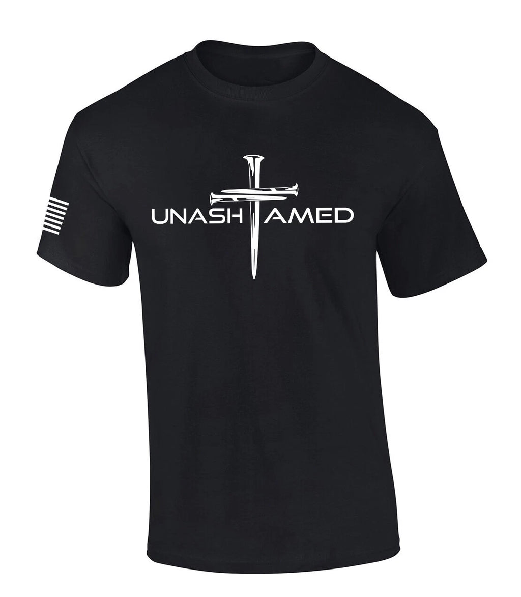 Mens Christian Shirt Nail Cross Unashamed Short Sleeve T-shirt Graphic Tee