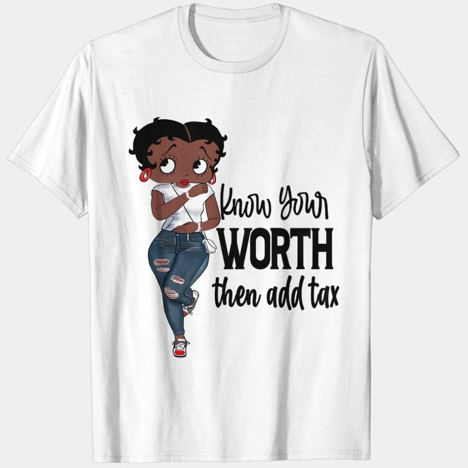 Betty Boop Blue Jean Know Your Worth Tshirt T-Shirts For Men Women S-5XL