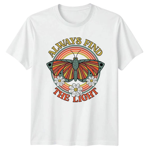 Always Find The Light T-Shirt Butterfly Flower Retro Nature Inspirational