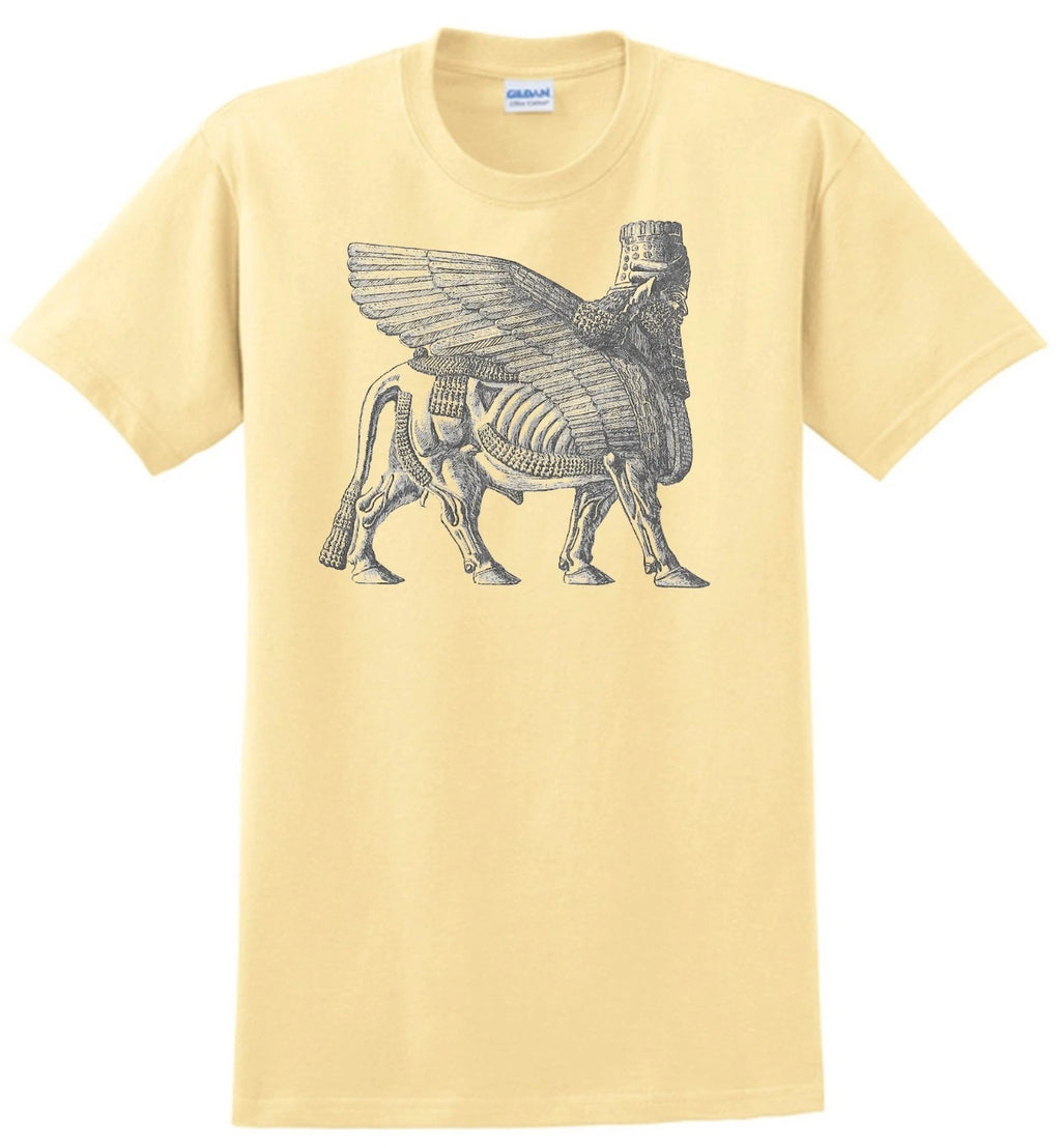 Assyrian Winged Bull T-shirt Sumaria, Gray,Khaki,White,Yellow.Size S-XXXL.