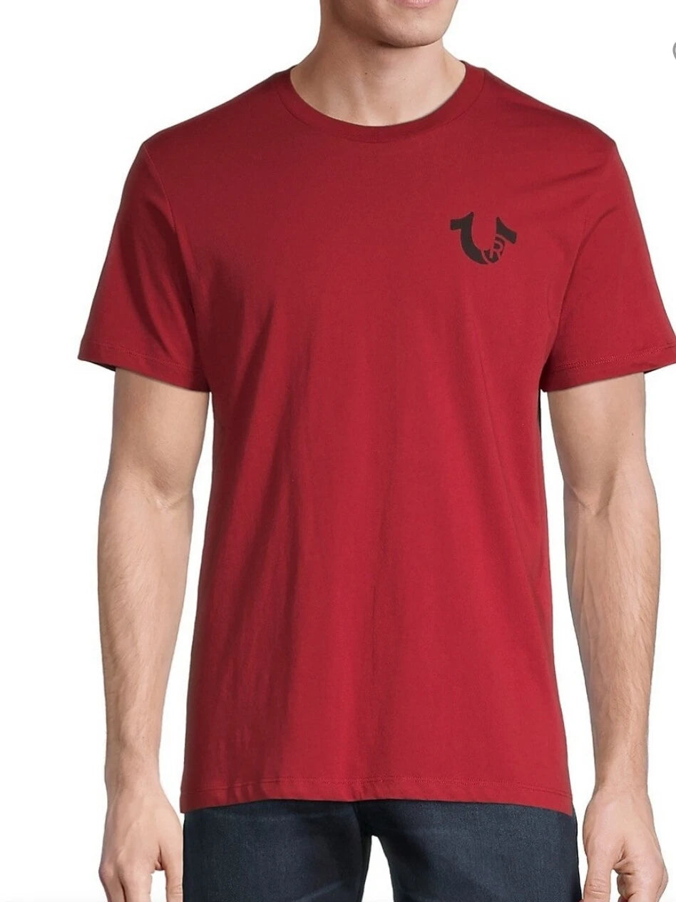 True Religion 2XL Branded Graphic Tee Red Dahlia Logo 100% Cotton Short Sleeve