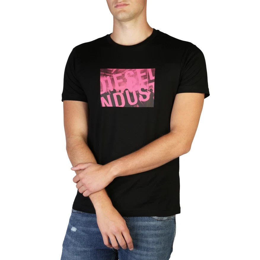 Diesel Men's T-Shirt Crew Neck Logo Print Black A02070
