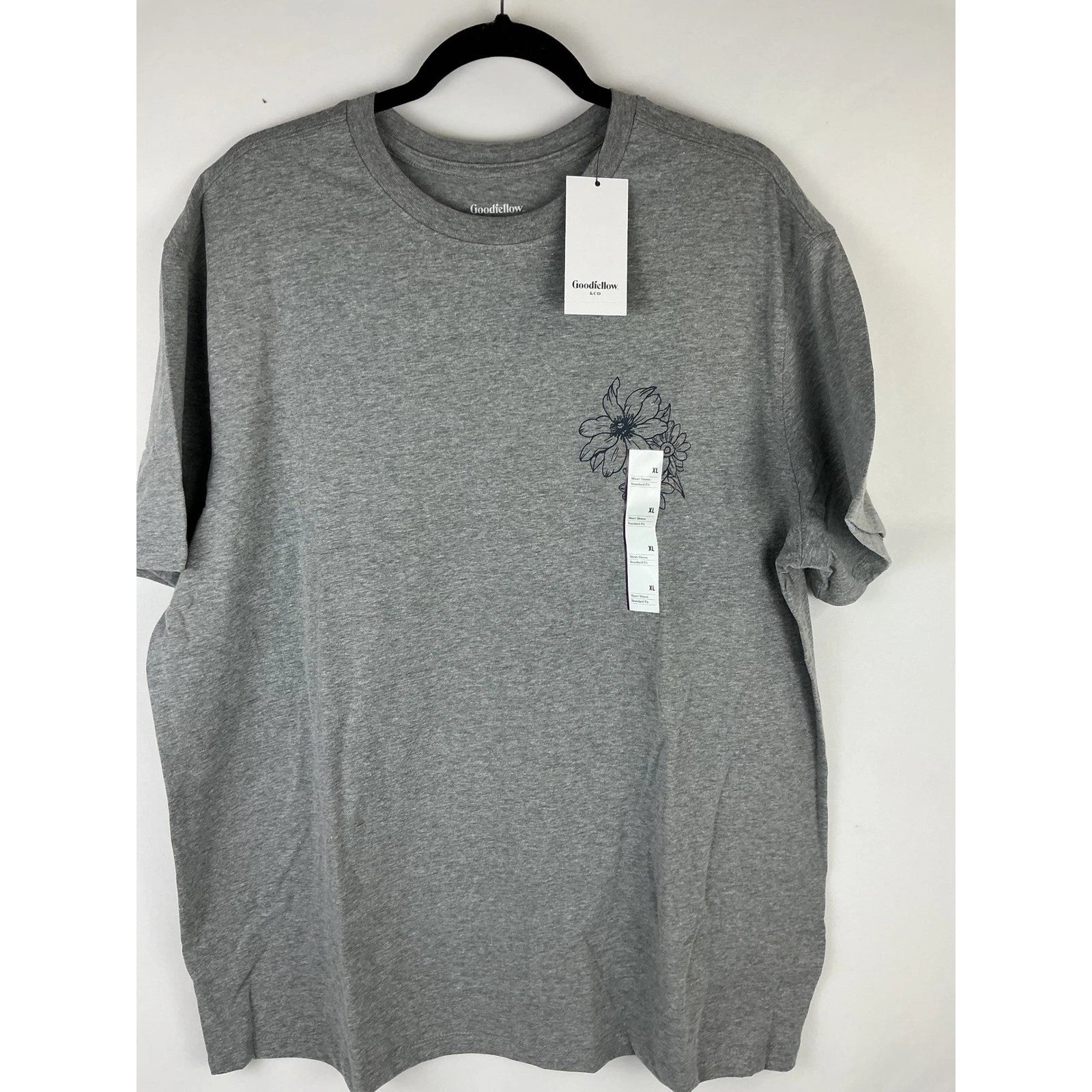 Goodfellow & Co Mens XL Heathered Gray Floral Graphic Print Short Sleeve T Shirt