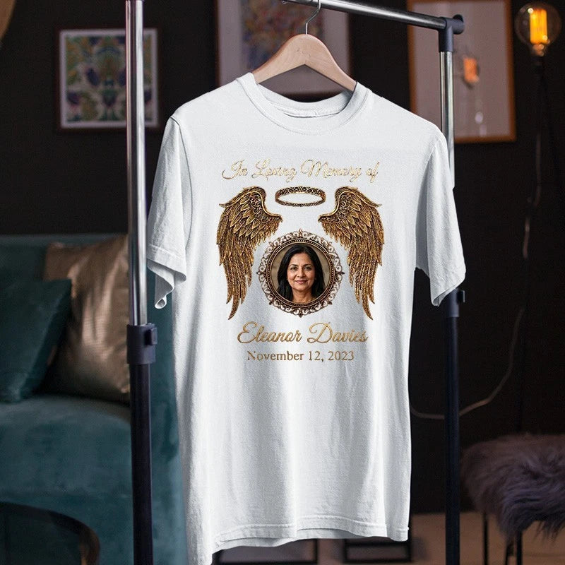 Personalised Loving Memory Of Custom T-Shirt Angel Wings Memorial Tribute Gift