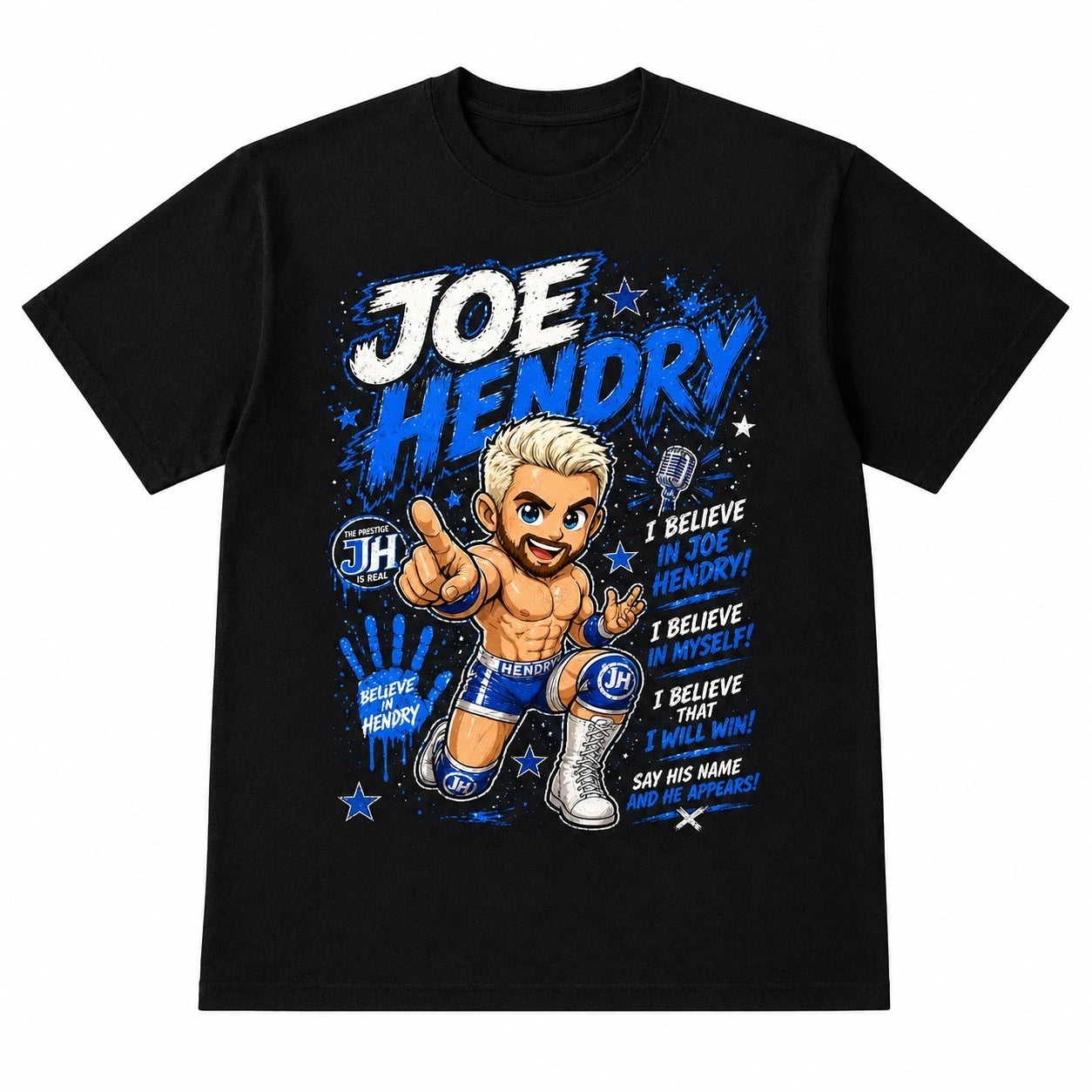 Joe Hendry T-Shirt I Believe In Hendry Chibi Graphic Tee Mens Black Cotton UK