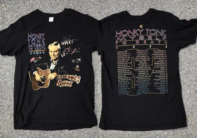 George Jones Honky Tonk Myself To Death Tour 1992 T-Shirt, Vtg 90s George Jones