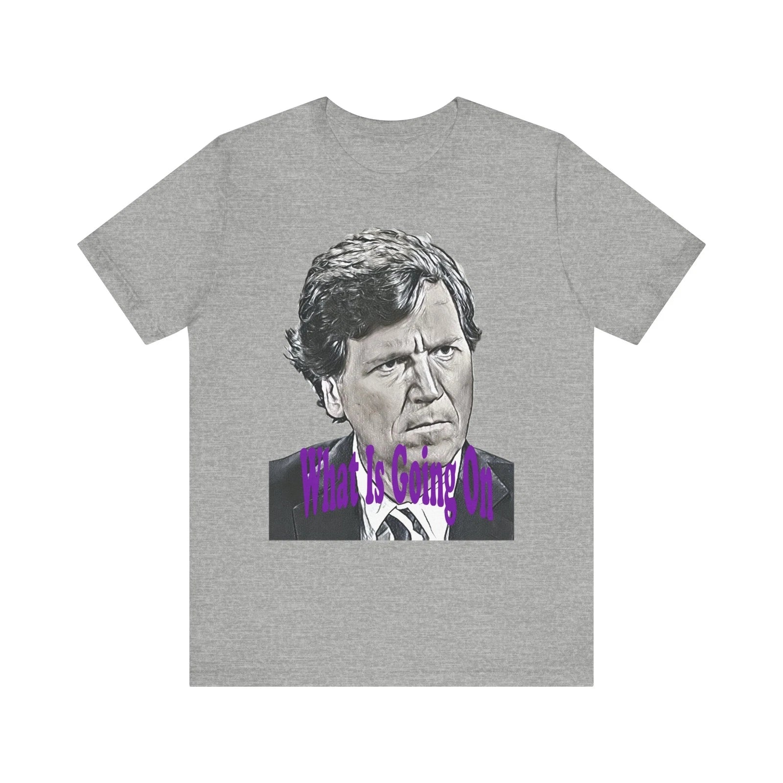 Tucker Carlson What Is Going On Graphic Print Tee Shirt Short Sleeve Crewneck