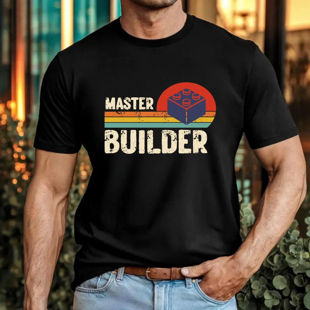 Master Builder Funny T-Shirt Retro Toy Building Blocks Creative Gift Tee Top