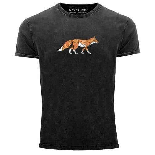 Herren Vintage Shirt Aufdruck Fuchs Polygon Kunstdruck Geometrie Outdoor Logo