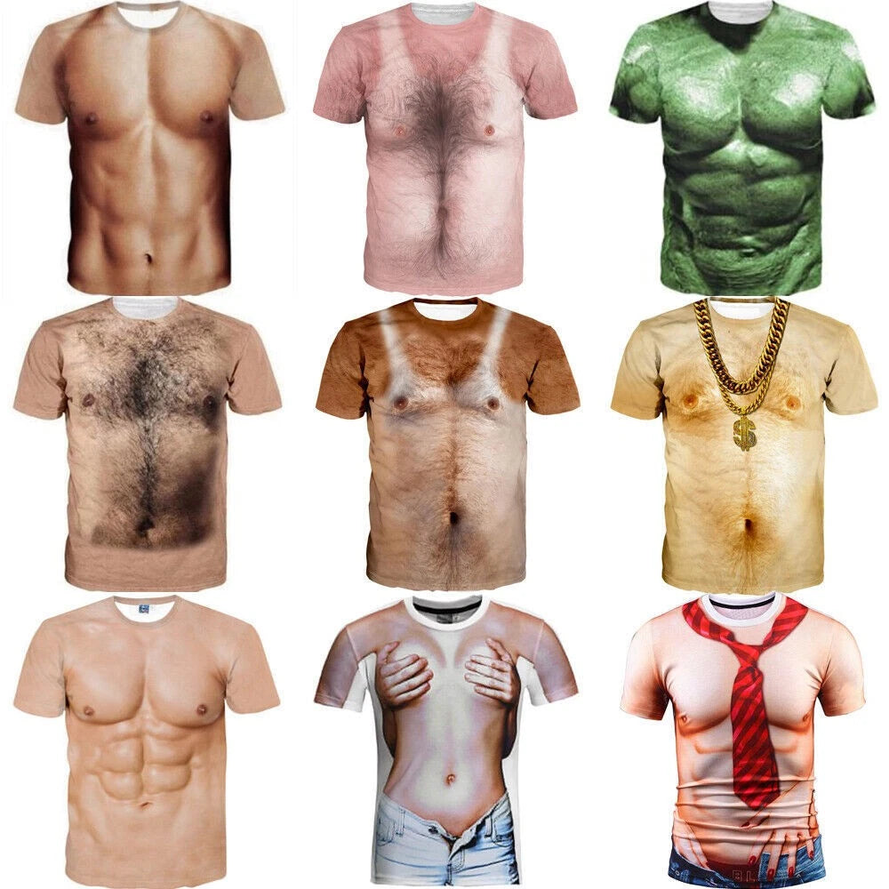 3D T-Shirt Funny Hairy Chest Muscle Print Men Women Short Sleeve Tops Tee S-6Xl