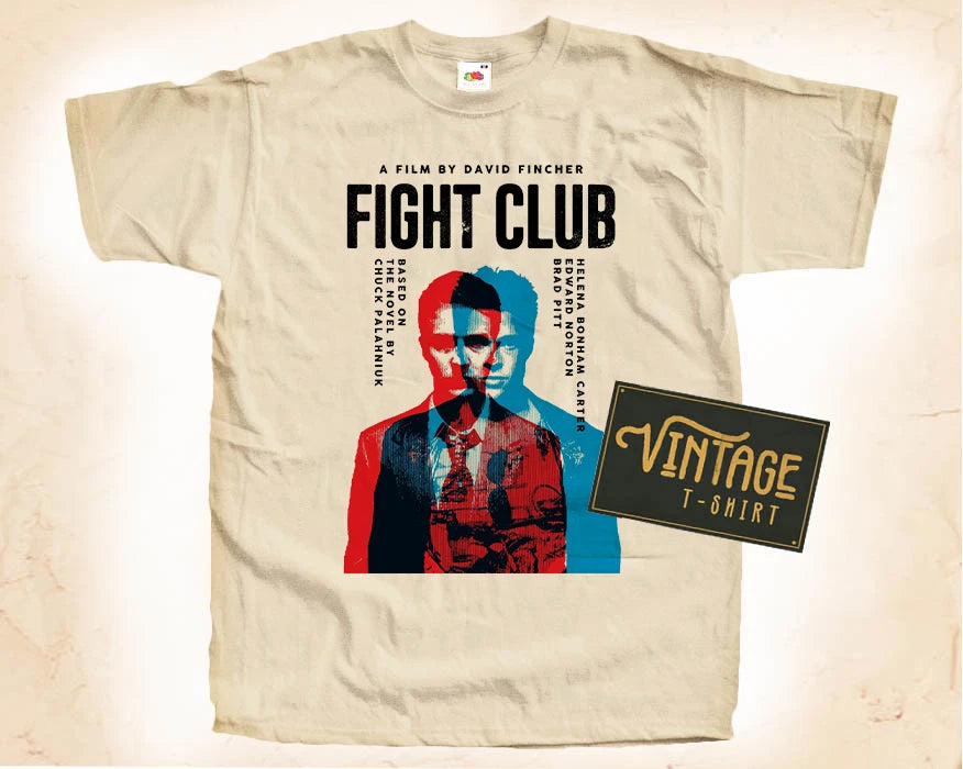 Fight Club V10 T SHIRT Tee Movie Poster Vintage Natural Tee sizes S to 5XL