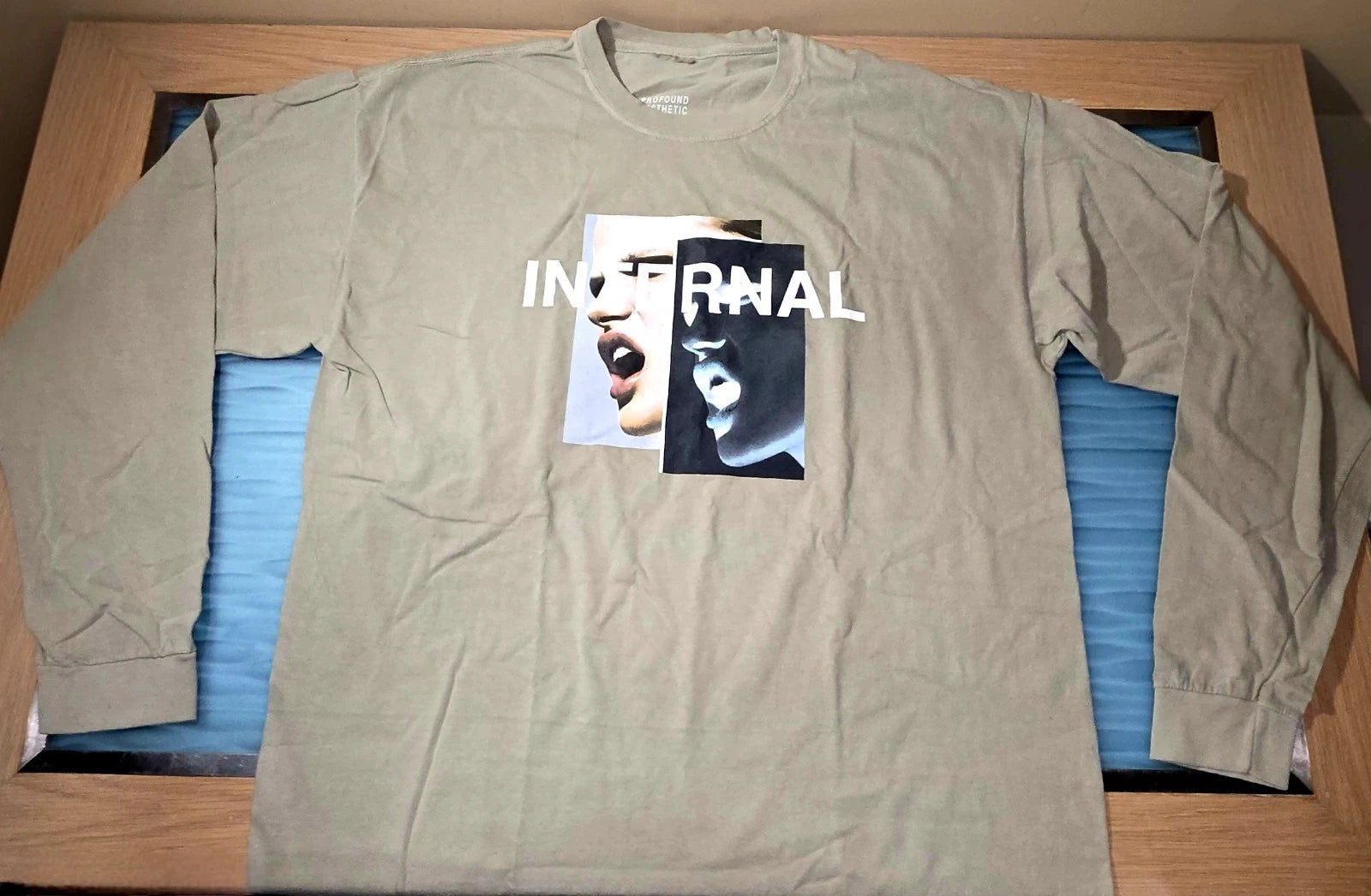 Profound Aesthetic “INTERNAL” Long Sleeve Graphic T-Shirt XL Tan Beige