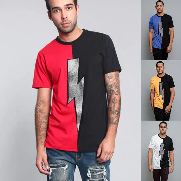 Victorious Men's Casual Two Tone Crystal Thunderbolt Comfortable T-Shirt TS7282