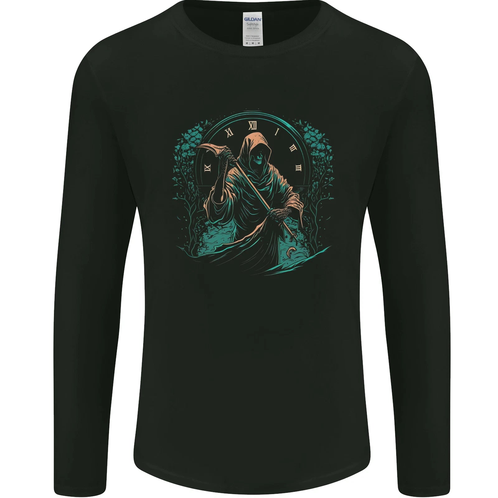 Grim Reaper Time Skull Death Gothic Mens Long Sleeve T-Shirt