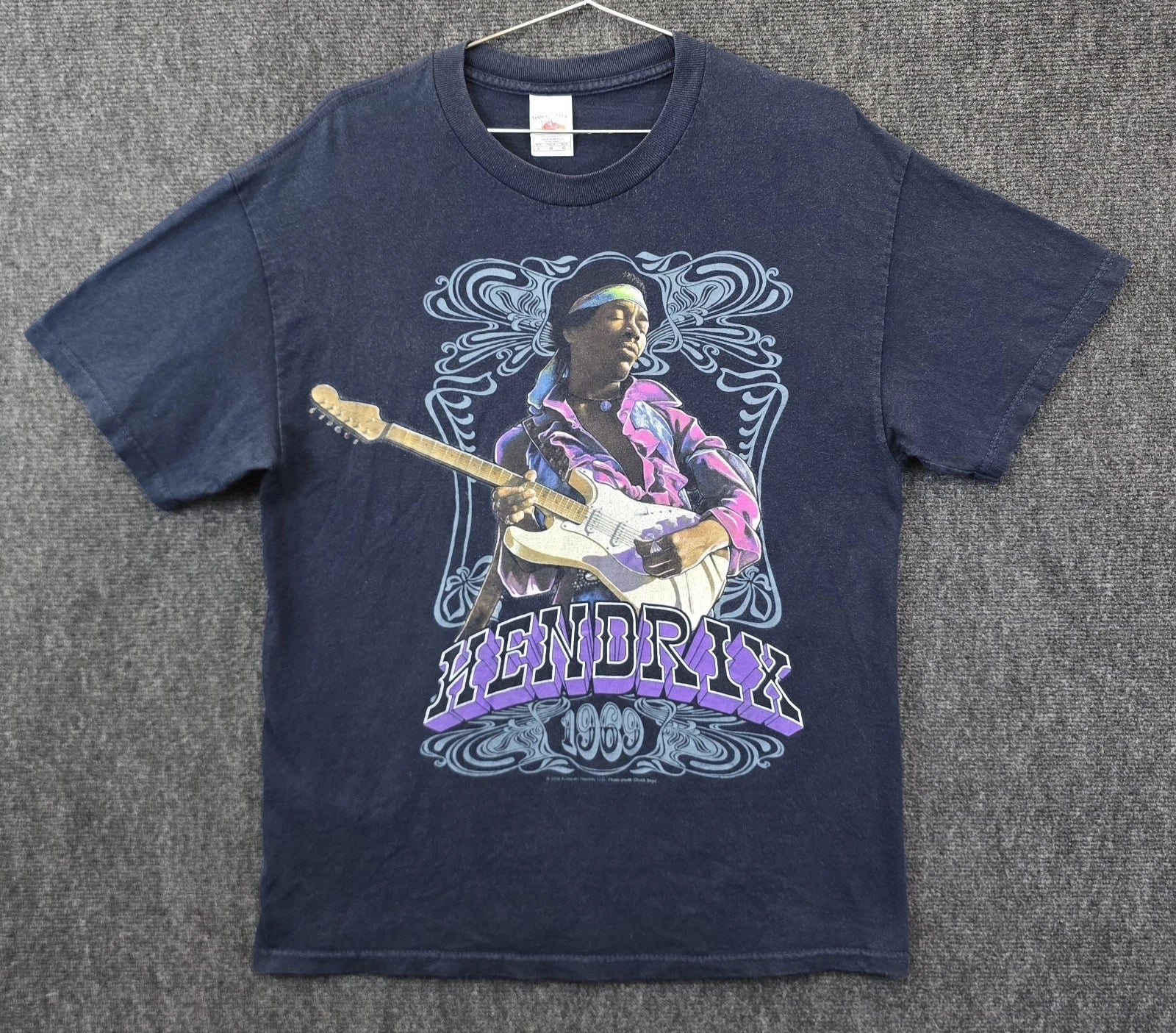 Jimi Hendrix 1969 T-Shirt Mens Size L Blue Tennessee River 2008 Band Tee Guitar