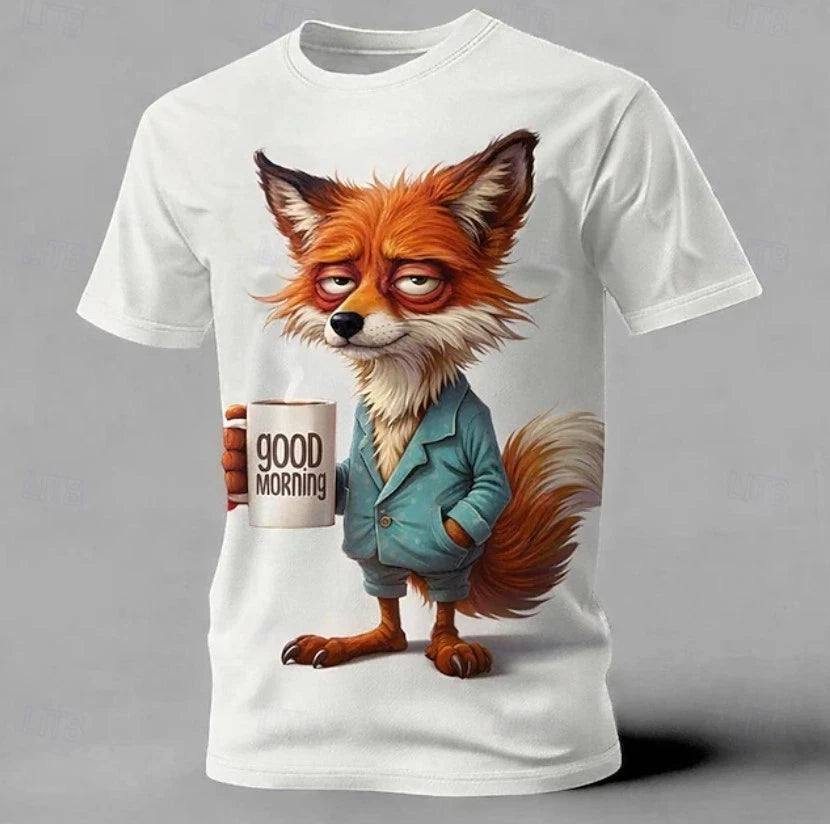 Men's Animal Fox Funny T Shirt Short Sleeve T shirt 3D Print Crew Neck Shirt