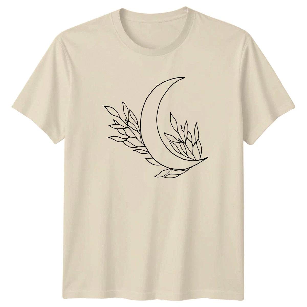 Crescent Moon And Botanical Leaves Womens T-Shirt Celestial Boho Style