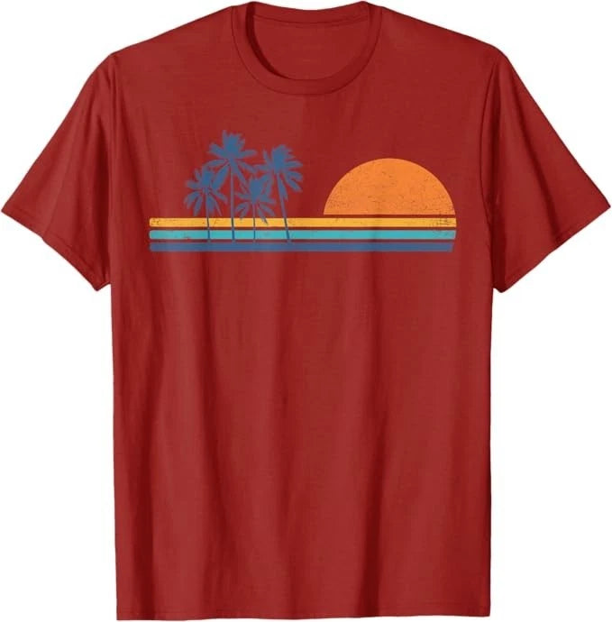 Retro 70s Sunset Palm Trees Vintage Tropical Beach Graphic T-Shirt