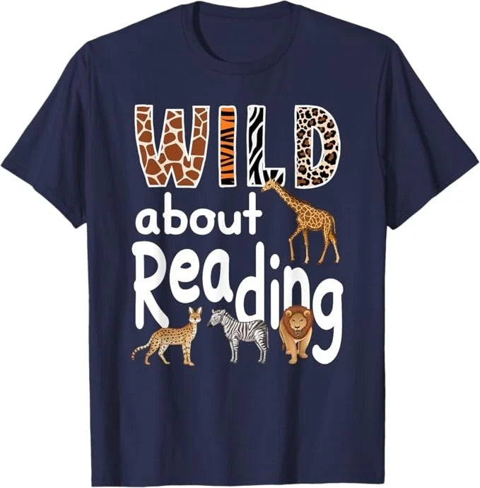Zoo Animals Wild About Reading Books Reader Lover Librarian T-Shirt