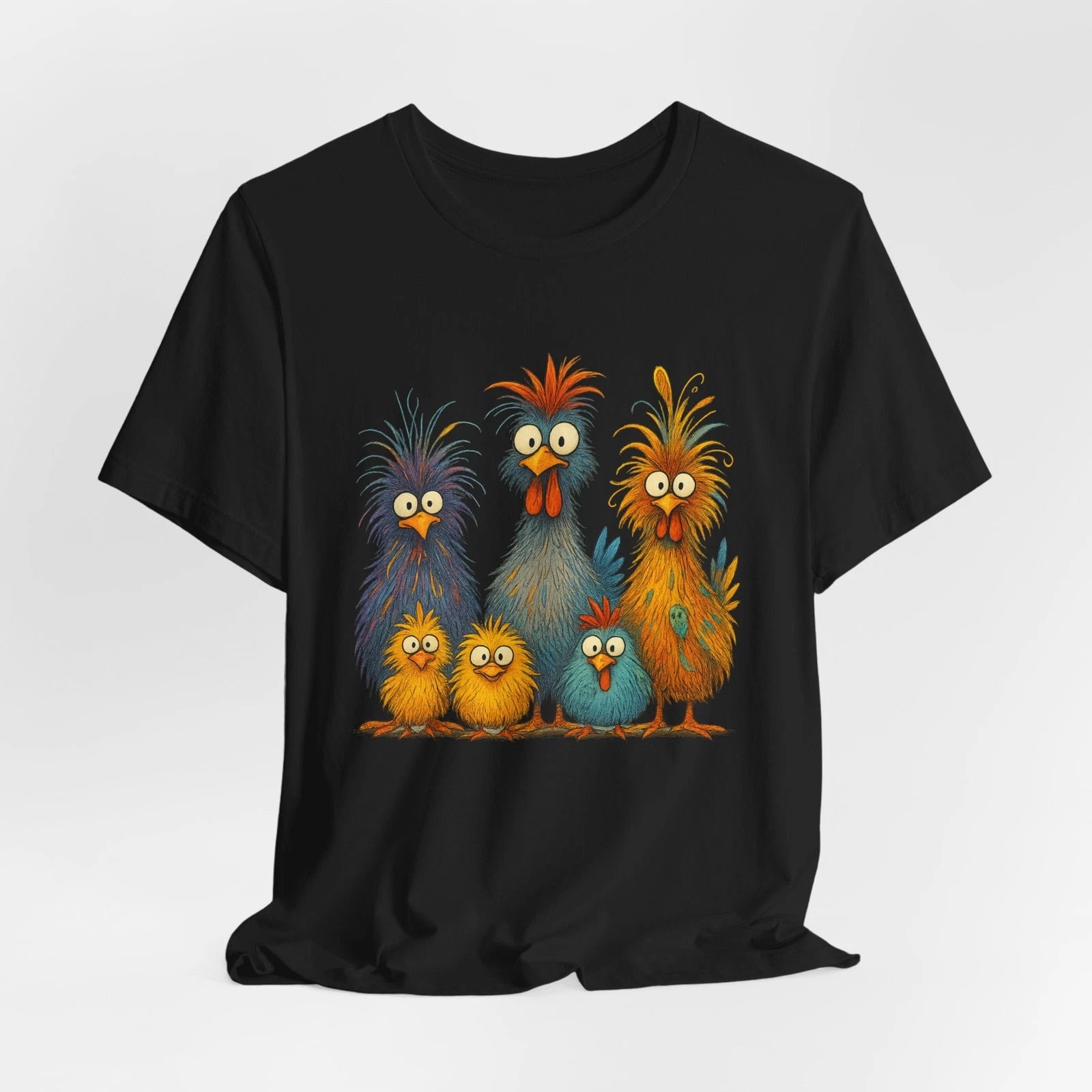 Colorful Funny Chicken Family T-Shirt Crazy Cartoon Farm Animal Poultry Lover