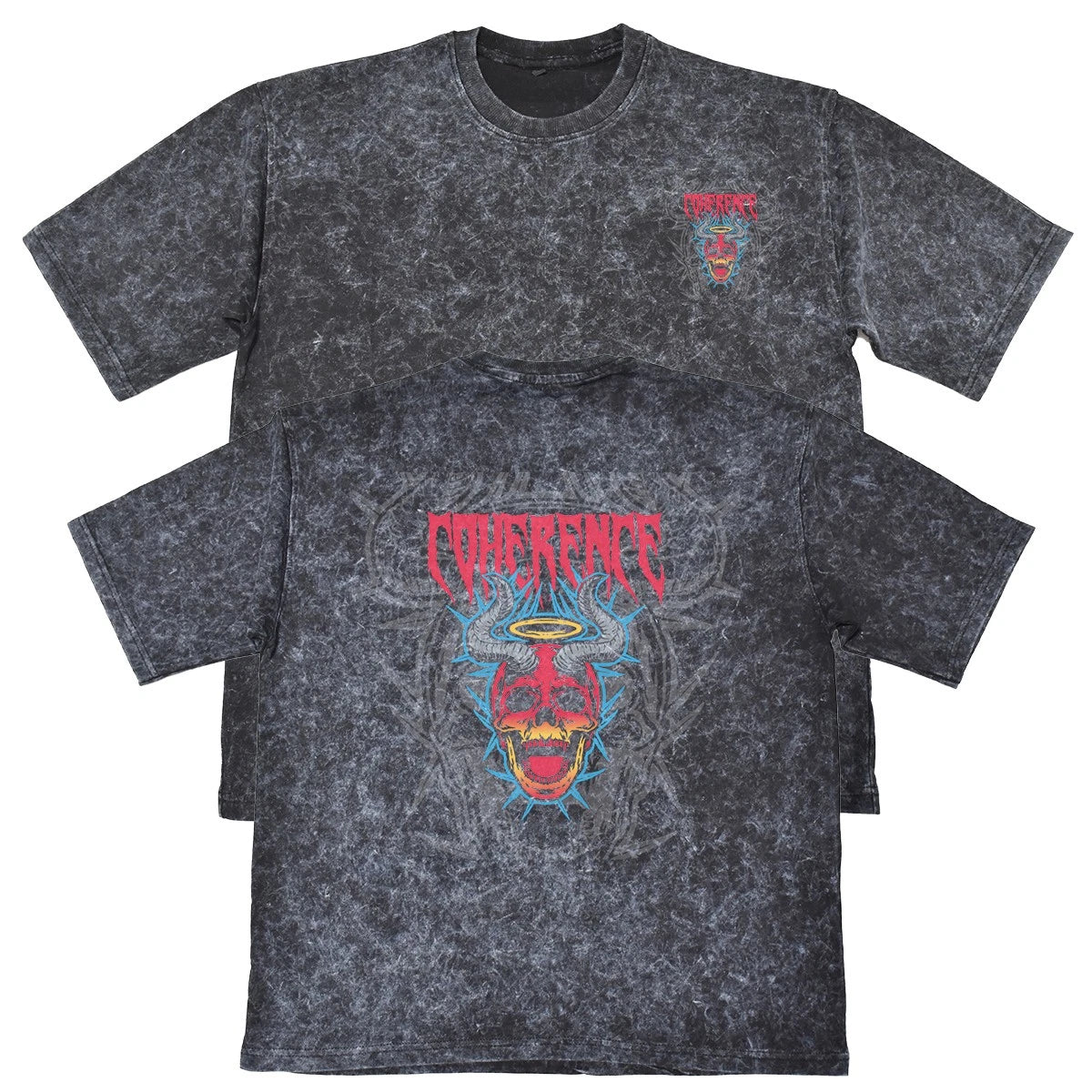 Coherence Unisex Mens Carbon Grey 240gsm French Terry Acid Wash T-Shirt
